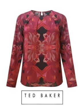 NWOT TED BAKER Zacci Red Orchid Floral Zacci Blouse XS (Ted Baker 0, US 2)